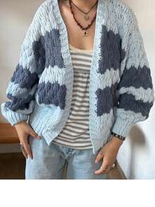 Women Chunky Cardigan Lantern Sleeve Open Front Sweaters Loose Cable Knit Oversized Cardigans Outwear Coats