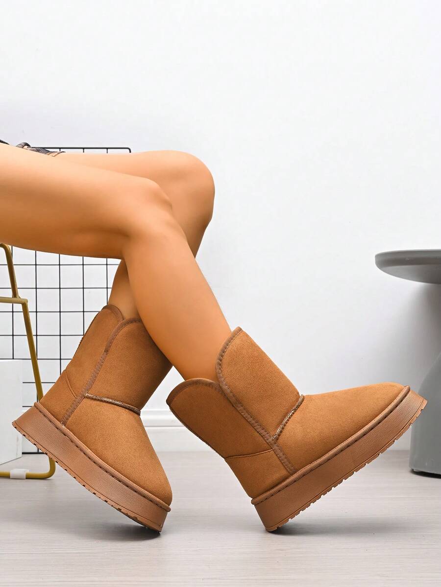 5cm Erhöhung Damen Outdoor Schneestiefel bis zur Mitte des Knöchels, warmes Fleecefutter, rutschfeste Sohle, Winterstiefel für Damen