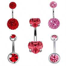 11pcs/5pcs Colorful Round Rhinestone Stainless Steel Belly Button Rings