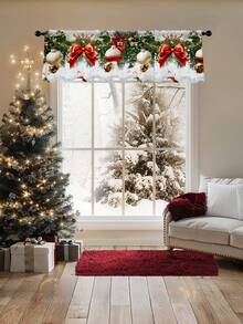 1 buc. Perdea transparentă de Crăciun cu fundă de fulg de zăpadă, material poliester, perdea vaporoasă cu flori aurii de Crăciun, baloane, crengi de pin, brad de Crăciun, potrivită pentru întâlniri de sărbători în sufragerie, petrecere de Crăciun, dormitor, decor de bucătărie, 100g/㎡ decorațiuni de Crăciun decorațiuni de Crăciun decorațiuni de Crăciun decor pentru cameră de acasă decor pentru casă