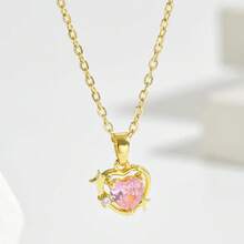 Collar con colgante de corazón de piedra lunar, cadena delgada minimalista para la clavícula, joyería de cuello con estilo lindo para el Día de San Valentín para mujeres