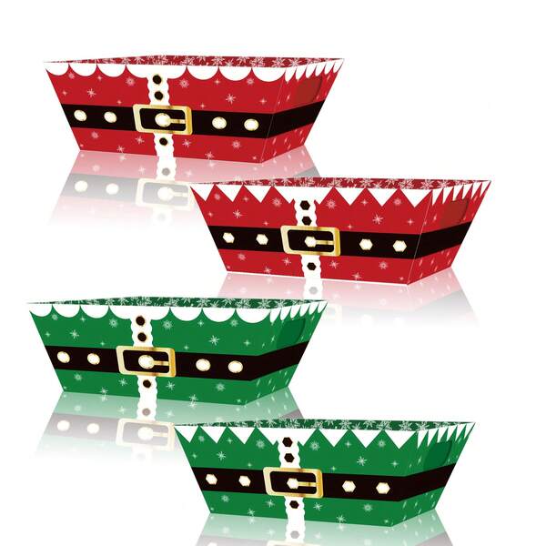 12 peças de roupa de Papai Noel de Natal, cinto de floco de neve, caixa de presente, cesta de papel, bandeja para exibir e servir lembrancinhas de festa