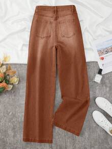 Women's New Distressed Stretch Wide Leg Straight Jeans Casual Spring - Coffee Brown - View 4