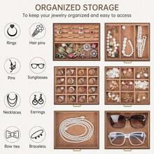 AKOZLIN 6Tier Jewelry Box Organizer Functional 5 Drawers Leather Jewelry Storage Case For Women Girls Ring Necklace Earring Bracelet Holder Organizer With Mirror Brown