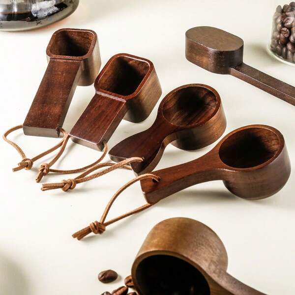 1pc Wooden Coffee Scoop, Black Walnut Long/Short Handle Coffee Bean Measuring Spoon, Powder Spice Measuring Spoon