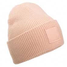 Beechfield Tonal Patch Beanie (Peach) - 100%  Polyester - (RW10379) - Pink - View 1
