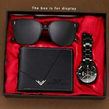 三件套多功能钱包、手表和时尚眼镜礼盒套装，是圣诞节、万圣节、生日送给他的完美礼物。 - 黑色 - 查看 1