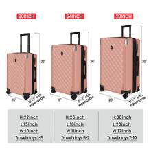 Suitcase Three Size 20"/24"/28",Expandable Hardside With Double Spinner Wheels & TSA Lock,Carry On Luggage Travel Suitcase Suit Case Durable Travel Luggage,Travel And Vacation Companion, Student Suitcase For Back-To-School Season - MEATY-PINK - 查看 8