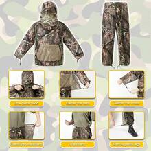 Ein Set aus Ghillie-Anzug mit Taschen, rundum Schutz, Tarnkleidung, die für Outdoor-Jagd, Angeln, Vogelbeobachtung, Fotografie verwendet werden kann - Rostbraun - Übersicht 4