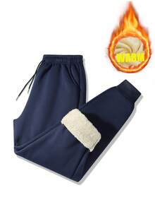 Men's Thermal Lined Sweatpants, Sherpa Warm Bottoms, Thickened Cuffed Joggers