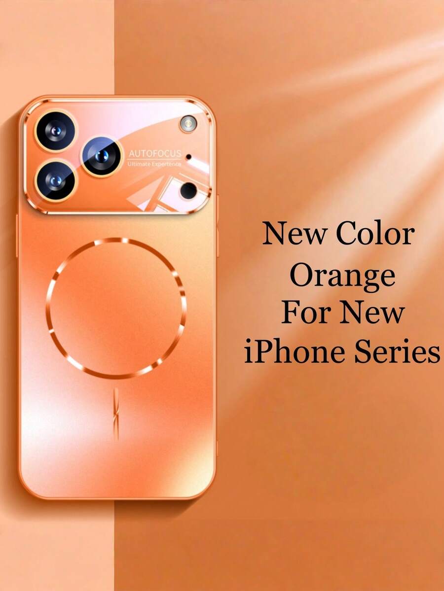 1pc Luxury Big Window Orange Plating Magnetic Wireless Charge Phone Case Compatible With IPhone 17 Pro Max Air 16 15 14 Pro Max Protection Cover