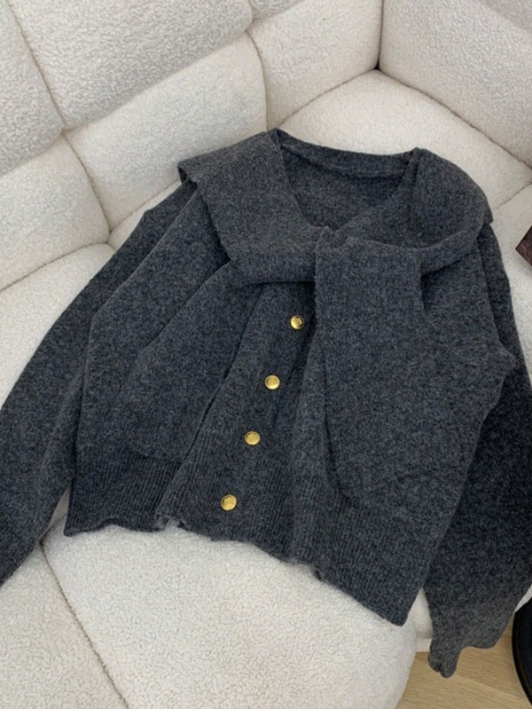 JIANHU Locker gestrickter Wintercardigan mit abnehmbarem Schal - Damen Goldknopf Cardigan, Weihnachts-Feiertags-Lässig-Warm-Büro