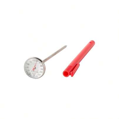 Instant Read Analog Meat Food Grill BBQ Cooking Kitchen Thermometer With Red Pocket Sleeve Clip, 1 Inch Dial