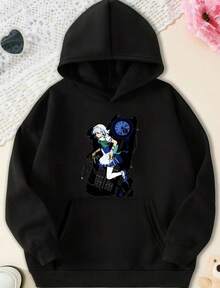 Anime Maid Character_Graphic  Printed Sy Hoodie,Fall Hoodies,Men's Fall Clothes,Street Wear,Halloween,Mens Hoodies,Y2k Clothes,Jesus Hoodie,Thanksgiving Day,Nightmare Before Christmas,Christmas - 黑色 - 查看 1