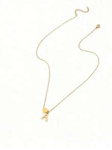 1pc Stainless Steel 18K Gold Plated Letter "Elegance" Heart Pendant Necklace, Minimalist 26 English Alphabet Necklace, Mom Gift Suitable For Date, Party, Gathering, Perfect Gift For Holiday - Gold - View 3