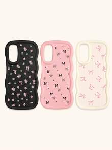 Black White Pink Bowknot Fashion Phone Cases 3pcs Dopamine Themed Wavy Edge Bowknot Pattern Phone Cases Compatible With IPhone & Galaxy Phones Spring Gift - Multicolor - View 40