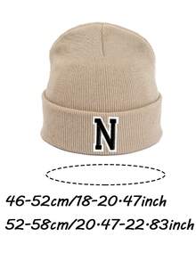 1PC Children's Knitted Hat With 26 Letters Pattern, Solid Color Knitted Caps, Children Hats For Girls, Warm Beanies For Outdoor, Autumn/Winter - Beige - View 11