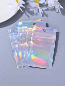 100 个时尚全息光泽可重复密封 PE 塑料袋，可重复使用防尘袋，适用于珠宝、耳环、项链、派对包装