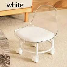 Rolling Stool With Backrest, Mini Shoe Stools, Portable Multi-Purpose Wheeled Stool With Comfortable Foam Cushion, 360° Rotating Wheels For Home, Office, Salon & Garage - Transparent - White - View 2