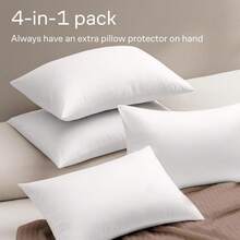Ultra Soft Pillow Protectors With Zipper Standard Size - Set Of 4 Breathable Pillow Covers -% Against Stains, Dust & - Washable (White)