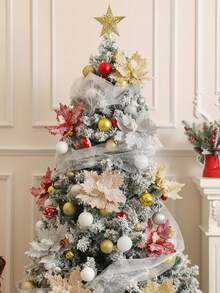 1 pièce Fleur de Noël avec flocons de neige 24 cm. Décorée avec des flocons de neige, décoration de sapin de Noël, fleur de fête durable pour l'extérieur/intérieur, convient pour la maison, le jardin, la terrasse, fleurs de Noël, décoration de jardin, affichage de fleurs vives, design de pétales complexe, le meilleur pour Noël