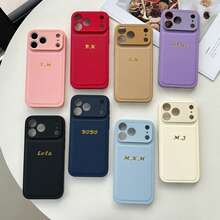 个性化定制首字母姓名字母手机壳适用于 17 16 15 14 13 12 11 Pro Max Plus Air 3D 雕刻浮雕奢华荔枝纹皮革保护套礼物理想之选 - 白色 - 查看 3