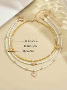 3 Pcs Bohemian Style Starfish & Shell Beaded Necklace Set, Suitable For Women Beach Party - Multicolor - View 4