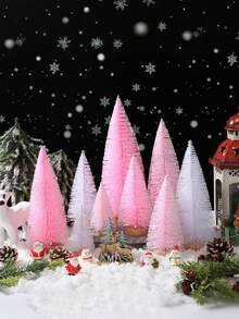 9 pièces Arbres de Noël artificiels miniatures en sisal rose avec base en bois. Petits arbres de Noël artificiels en pin pour la décoration de la maison, de la table, des fêtes de Noël. Décorations de Noël, fête de Noël, décoration de la maison, décorations de table, ornements d'hiver