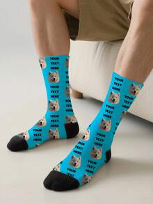 1PC Unisex Customizable Personalized Pet Portrait Pattern Gray And Black Comfortable Casual Socks, Suitable For Daily Wear Or As A Gift For Pet Lovers, Birthdays, Holidays, Available In Multiple Colors, An Excellent Gift For Friends