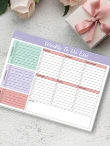 1本每周待办事项记事本，含24张无日期纸（8.5英寸*11英寸）- 男女通用每周桌面计划本，适用于工作和家庭，办公桌配件，圣诞礼物，男士礼物，办公用品 - 彩色 - 查看 3