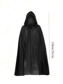 1pc/2pcs Halloween Cloak Set, Vampire Witch Costume, Ruched Witch Hat, Single Layer Black Grim Reaper Cloak Cape, Masquerade Performance Outfit - الأسود - مشاهدة 9
