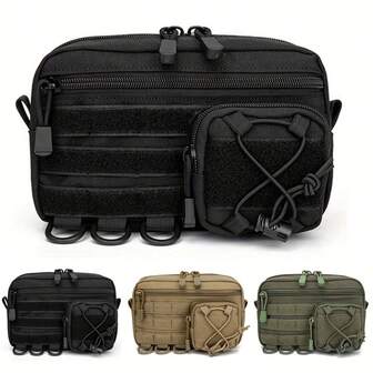 1 件耐用战术 EDC 套件，兼容 MOLLE 系统，紧凑型尼龙腰包，带拉链隔层，便携，适合旅行和户外使用 - 有卡其色、绿色、黑色可选