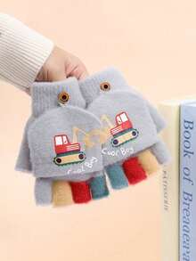 Kids Winter Excavator Cartoon Cute Toddler Half Finger Flip-Top Knitted Warm Gloves - Children's Gloves - View 16