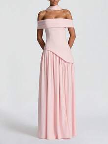 Temperament Women's Dress High Split Ribbon Tube Top Dress - Hồng - Xem 1