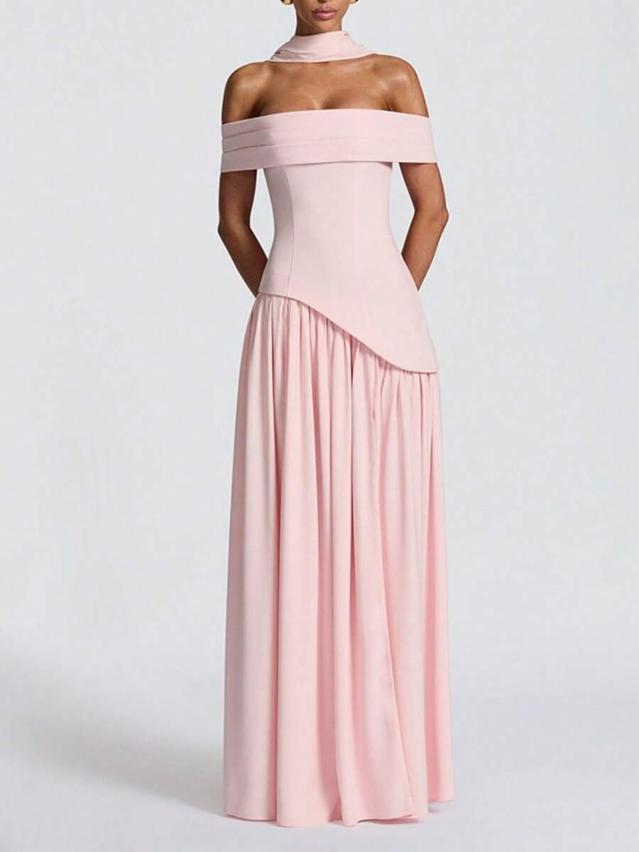 Temperament Women's Dress High Split Ribbon Tube Top Dress - Hồng - Xem 1