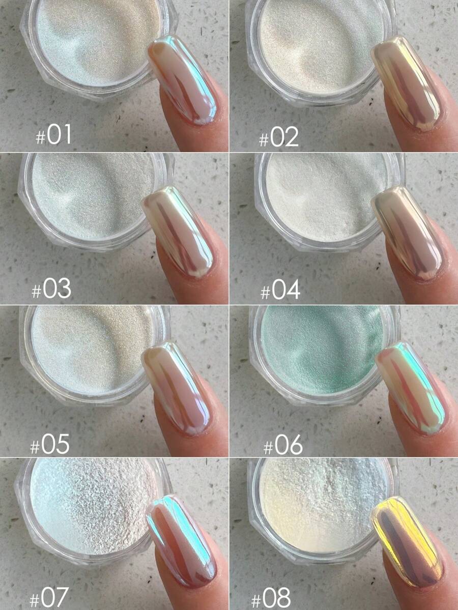 8pcs/Set Holographic Nail Powder, Starry Sky Theme Holographic/Shimmery Powder, Captivating, Suitable For Spring & Summer, For Women & Girls, Professional Nail Salon Use - 彩色 - 查看 1