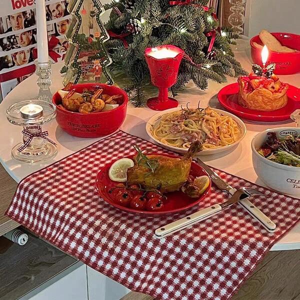 1pc/6pcs Red Plaid Christmas Placemats, Christmas Decor For Home, Kitchen And Dining Table Setting