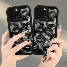 Funda de teléfono moderna y elegante, funda de teléfono Apple de borde alto con diseño único de impresión de labios negros difuminados, adecuada para  17 Air Pro Max y series:  11 12 13 14 15 16 16 15 14 13 12 11 Pro Max XS XR X 7 8 Plus SE. Regalo de Cumpleaños Ideal para Novias, Novios y Amigos Fundas Protectoras de Diseñador Lindas y Femeninas para Mujeres - 1 pieza - Ver 2