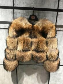 Magic Mia Women's Brown Faux Fur Cropped Jacket - Fluffy Sleeve Coat With Luxurious Plush Texture | Oversized Vegan Fur For Street Style, Winter Parties & Evening Events - 棕色 - 查看 7