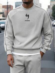 Men's Letter Print Raglan Sleeve Sweatshirt And Pants Set - Multicolor - View 2