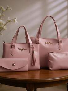 Kit 4 Anjik Medium Women's Bags + Wallet + Tote Bag + Toiletry Bag, Zipper Closure, Synthetic PU, Everyday Bag, Luxurious, Elegant, Party, Work, School, University. Gaby Show - 乾枯玫瑰色 - 查看 1
