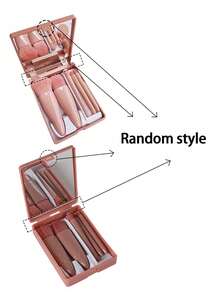 1 Convenient Makeup Brush Set With Vanity Mirror, 5 Plastic Brush Handles, Comfortable Grip, Soft Brushes For Foundation, Loose Powder, Halo Color, Eyeshadow, Lip Brush, Small And Delicate Makeup Tools, Gift For Girls - Multicolor - View 10