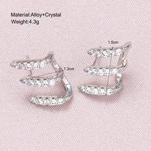 2pcs/Set Elegant Rhinestone Stud Earrings, Three-Claw Design, Minimalist Curved Line, High-Quality Earrings, Luxury Vibe, Suitable For Party, Banquet, Daily Wear, Valentine's Day Gift