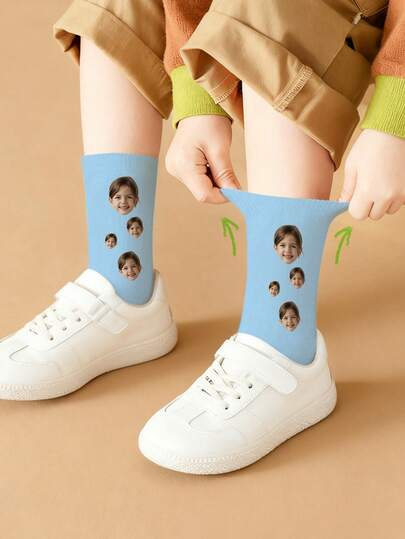 1 Pair Customizable Kids Socks - Personalized With Your Photo, Colorful And Fun Children Socks, Available In Multiple Colors And Sizes (Fits Ages 6-10), Soft And Stretchy Material, Comfortable For Everyday Wear, Adorable Creative Gift For Kids