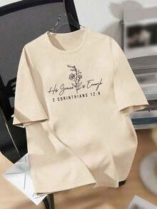 Camiseta con estampado de letras, de manga corta y cuello redondo, top casual para primavera/verano, de manga corta a la moda, camiseta de mujer cómoda de cuello redondo, camiseta casual diaria de mujer, ropa de verano, ropa de mujer, casual versátil, ropa de mujer de otoño, ropa de invierno, ropa exterior - Albaricoque - Ver 5