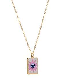 1件时尚复古棕榈眼太阳眼粉色靴子滴油项链，18k电镀金，展现女性独特魅力，适合女士日常休闲、社交宴会着装、音乐节，可作为护身符佩戴，女士配饰项链，女士珠宝项链。可作为礼物送给母亲、妻子和女朋友。