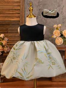 Baby Girl 0-2 Years Old Jacquard Sleeveless Patchwork Dress - Multicolor - View 1