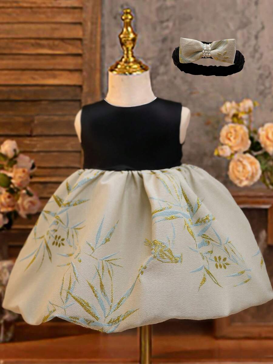 Baby Girl 0-2 Years Old Jacquard Sleeveless Patchwork Dress - Multicolor - View 1