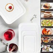 10/20pcs White Paper Party Plates, Light-Weight Rectangle Dinner Plates, Disposable Platters Serving Dish, Large Serving Tableware Food Trays For Cookie Cake Dessert Snack Appetizers Holiday Picnic Party Supplies Birthday﻿
