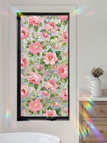 1pc Floral Pattern Colorful Static Cling Window Film, Double-Sided Decorative Glass Sticker, Glueless And Reusable, Stickers, Wall Decal, Vinyl Decal For Home Decorations, Spring Decoration Items Refresh Your Home, Rama Decoration Stickers Gifts Birthday Graduation
